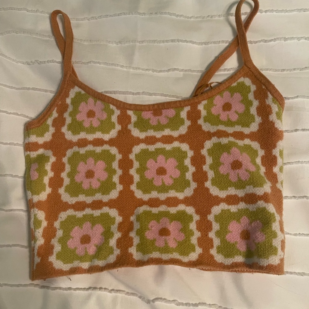 Burnt orange and pink floral tank top